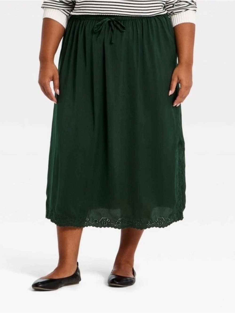 Universal‎ Thread Dark Green A-Line Drawstring Midi Cutwork Slip Skirt XXL